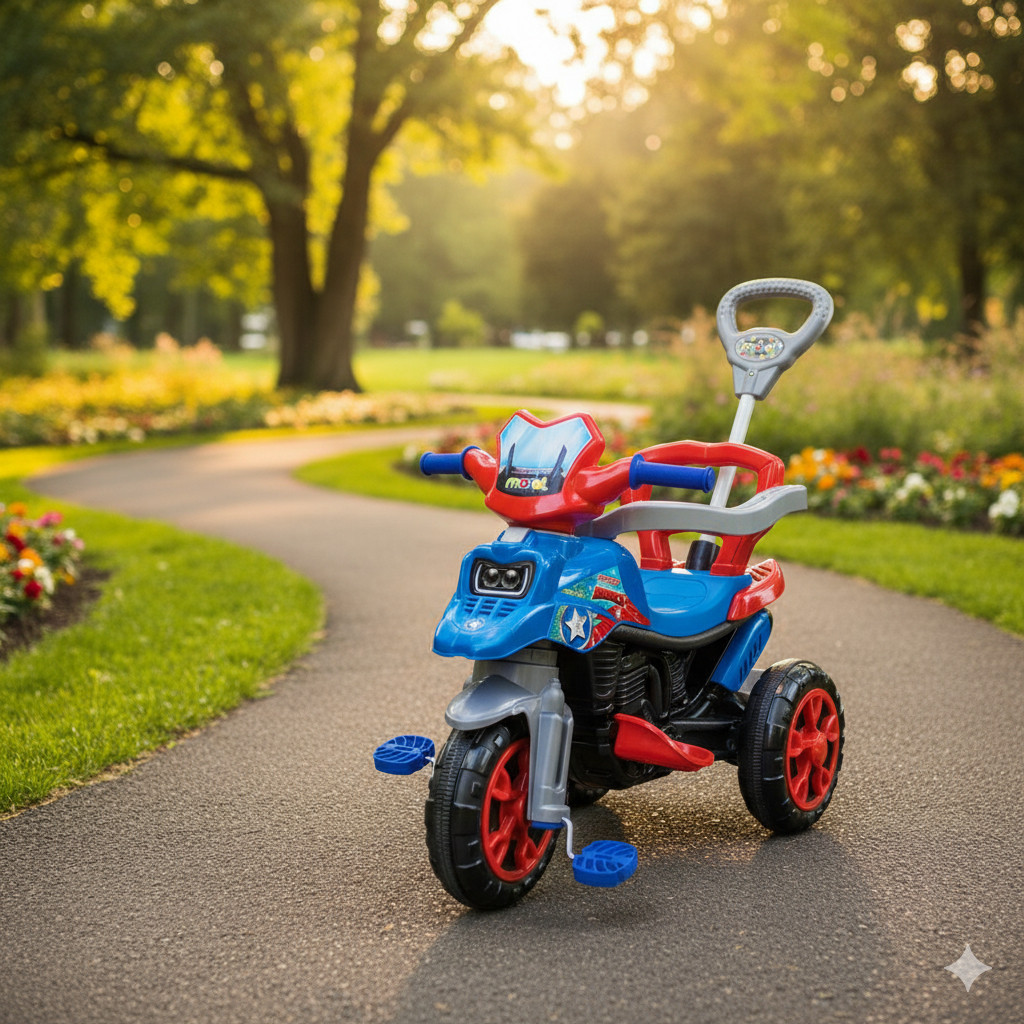 Triciclo Infantil Menino Menina Moto Pedal Haste Empurrador Azul Rosa Vermelho Achadinhos Achadinhos