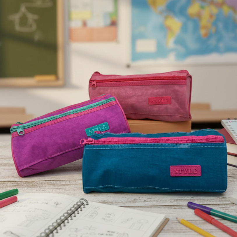 Estojo Escolar com 2 Divisórias Necessaire Organizadora Juvenil Nylon Tactel Caneta Canetinha Lápis