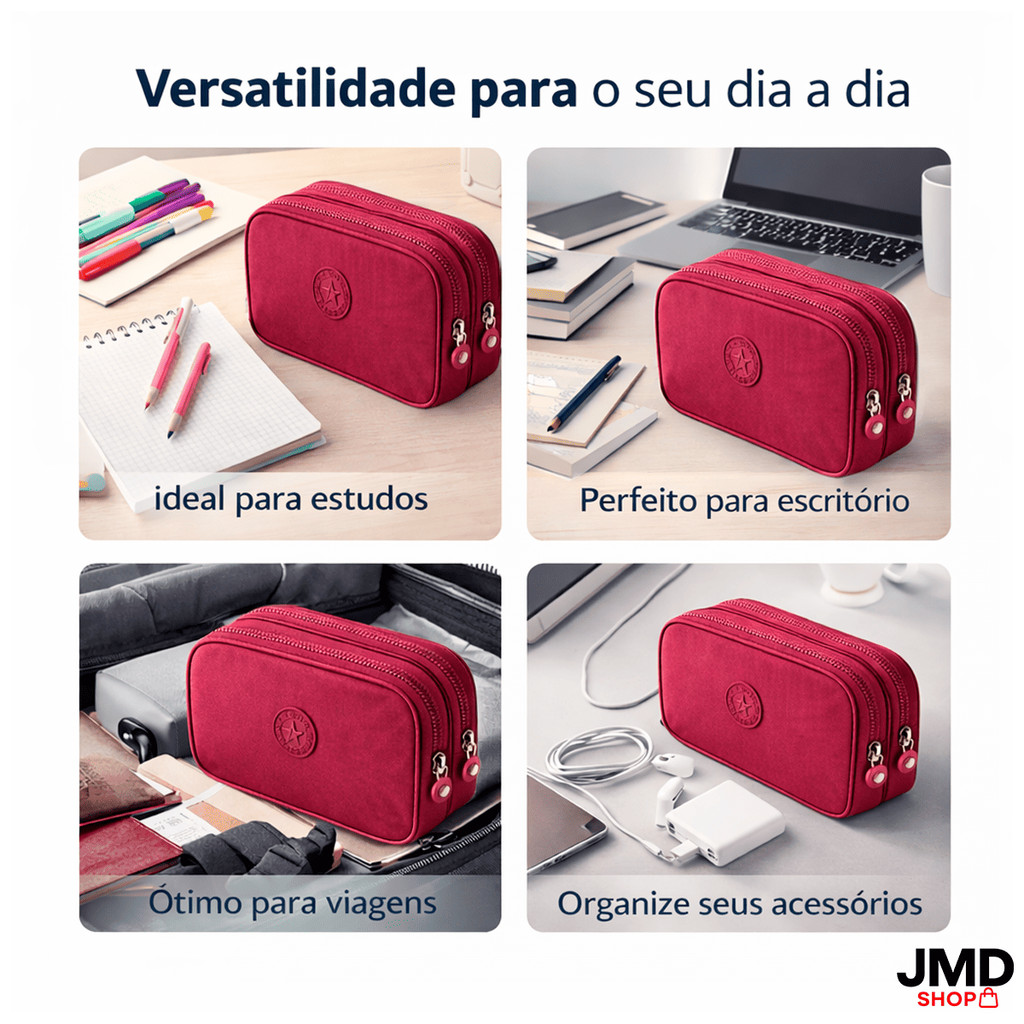 Estojo Escolar Duplo Nylon Organizador Para Lápis Canetas