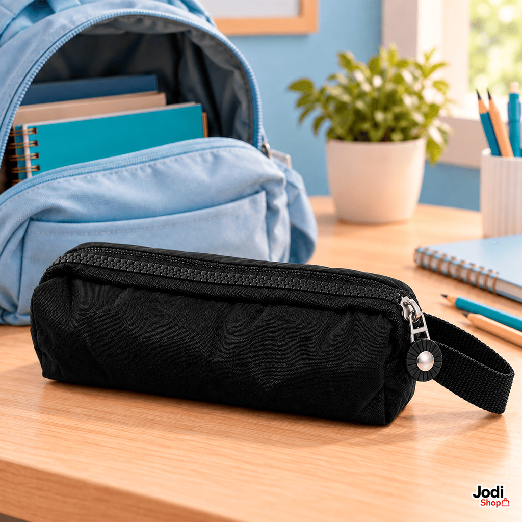 Estojo Escolar em Nylon 20cm com Zíper Largo Alça Lateral Porta Lápis e Canetas