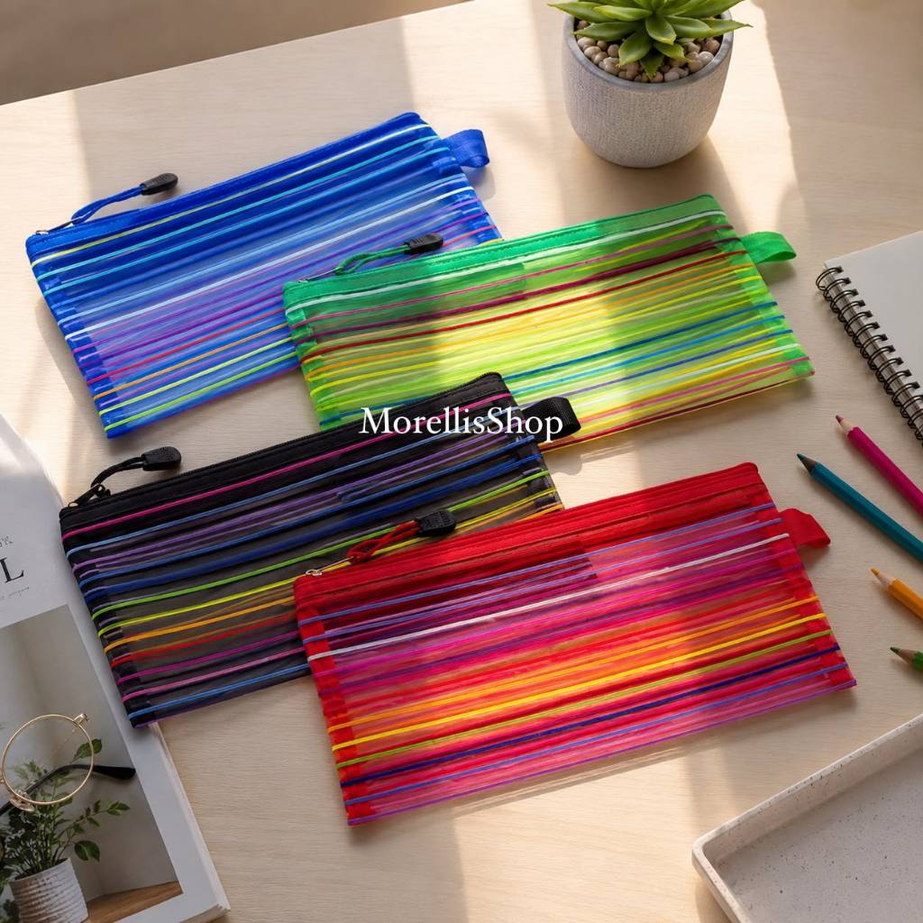 5 Unidades Estojo Multiuso Bolsinha Nylon Colorido Necessaire 13 X 23 Cm Para Lápis e Canetas