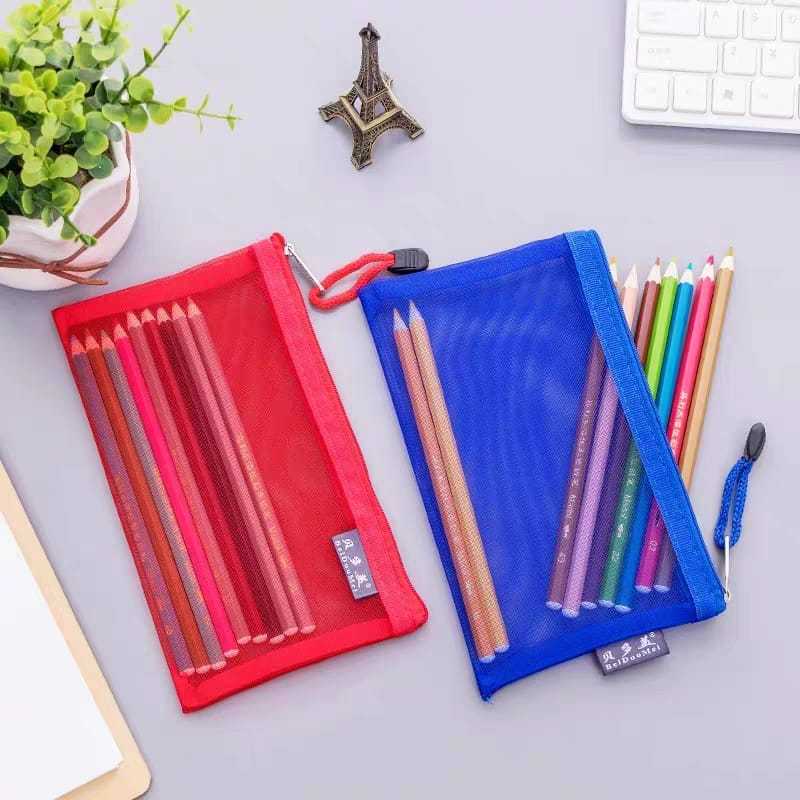 Kit 2 Estojo Escolar Transparente Nylon Organizador De Lápis Caneta Faculdade Papelaria
