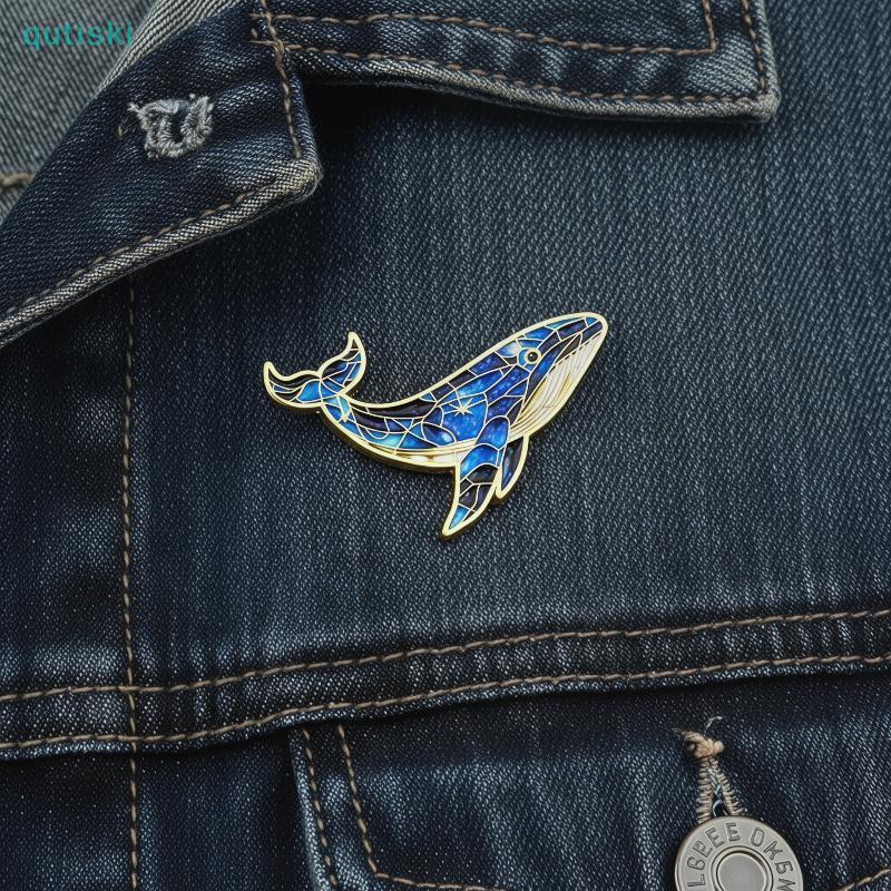Broche De Baleia Esmaltado QUTI , Alfinetes Coloridos Com Padrão De Mosaico , Acabamento De Borda Dourada Para Bapa Jaet