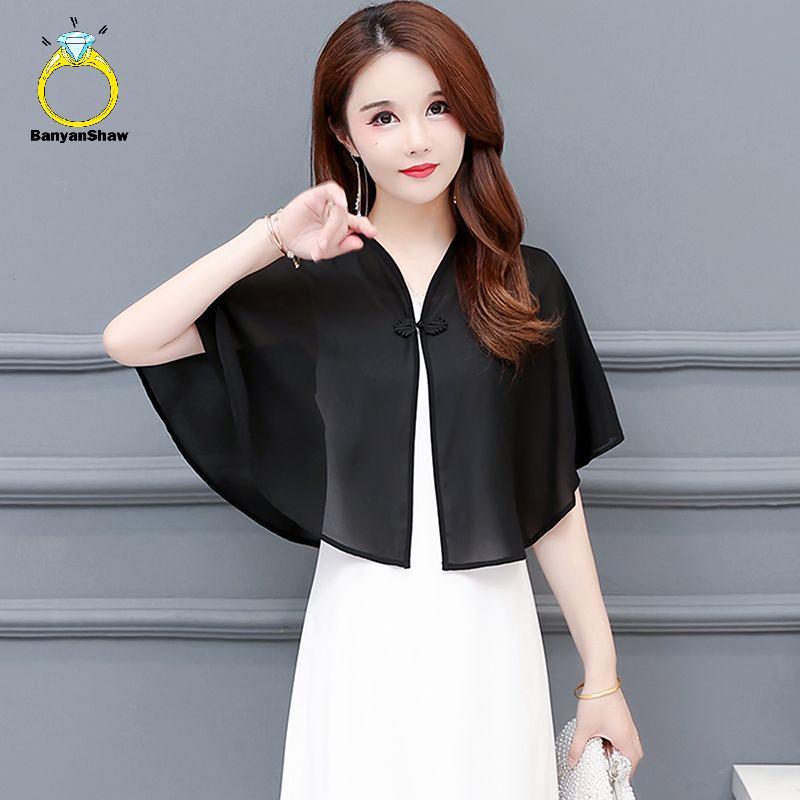 [BANY] Chiffon Curto Exterior Usar Xale Feminino Roupas De Sol Verão Primavera Proteção Solar Manto Renda Fina Jaet Bom