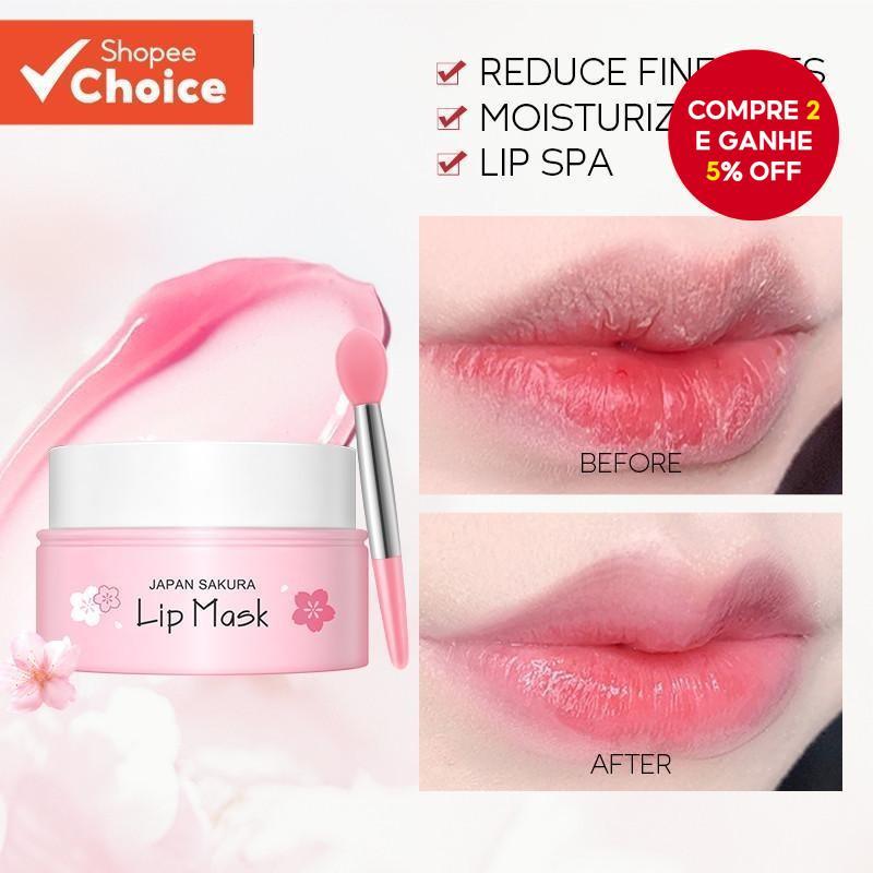 LAIKOU Sakura Máscara Labial Dormir Noite Bálsamo Flores De Cerejeira Reparador De Rugas 8g