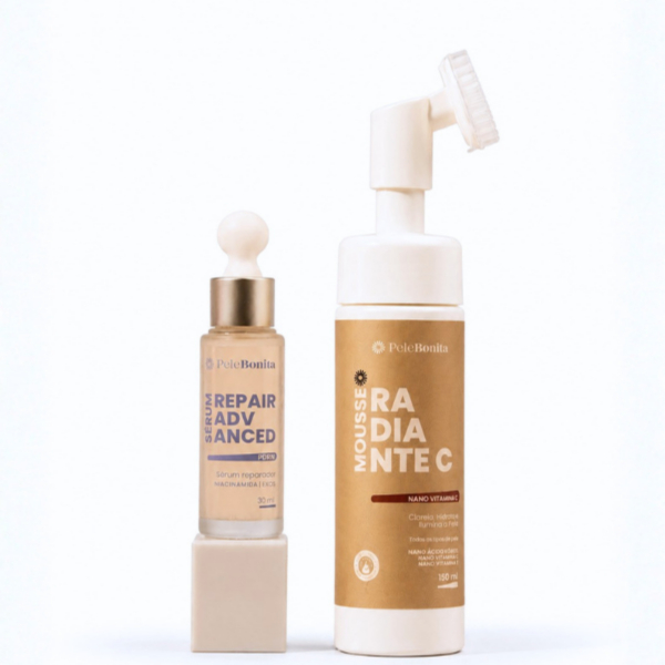 Kit Sérum Reparador PDRN Exossomos e Mousse Radiante C Limpeza Facial Antiacne Hidratante Firmeza Anti rugas Skincare