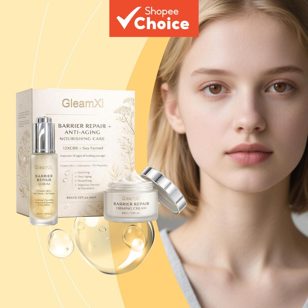 GleamXi Reparador de Barreira e Conjunto de Creme Firmador Suavizante de Rugas, Células-tronco do Mar, Vitamina B12, 5D