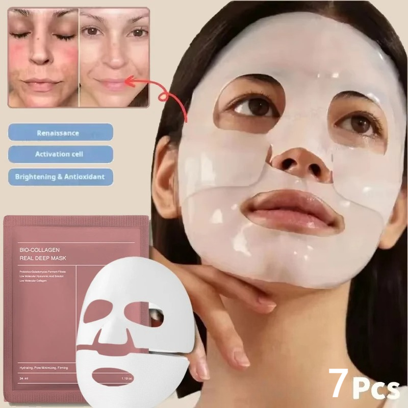 Conjunto 7 peças Máscara Split Bio-Colágeno Real Deep Máscara Facial Anti-Rugas Lifting Hidratante e Reparadora Cuidados