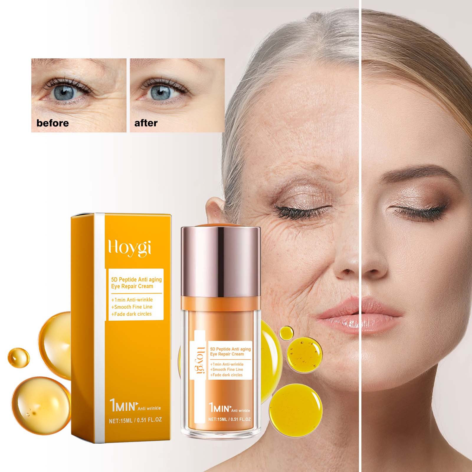 Creme Anti-Envelhecimento Para Os Olhos Peptídeo , Repara Linhas Finas , Desbota Olheiras , Hidrata Sob A Pele Dos 15Ml