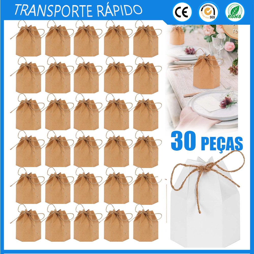 30x caixa de presente caixa hexagonal de bengala de doces com corda para festa de aniversário de casamento de chá de beb