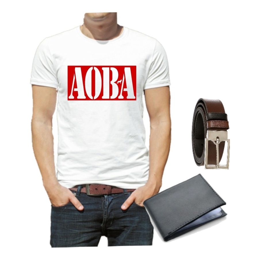 Camiseta masculina caipira Aoba Bruto Cinto Carteira