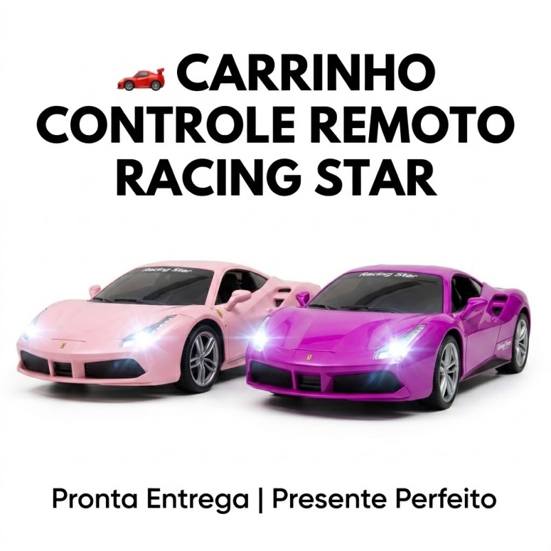 Carrinho de Controle Remoto Racing LED Brinquedo Presente Crianças 2 Anos Envio Nacional