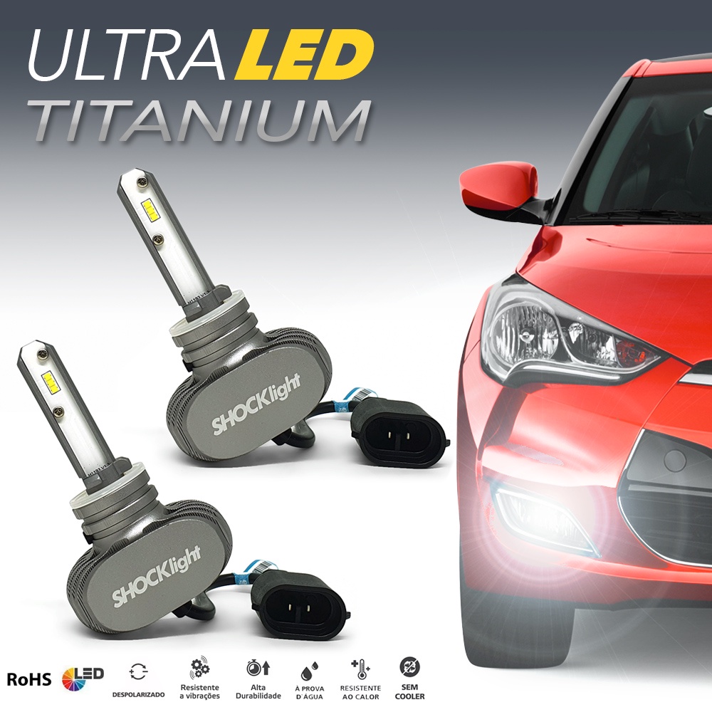 Par Lâmpadas H27 Farol Milha Hyundai Santa Fé Ultra Led Titanium Shocklight 10000 lumens 6000k branco frio top bem forte 2010 2011 2012 2013