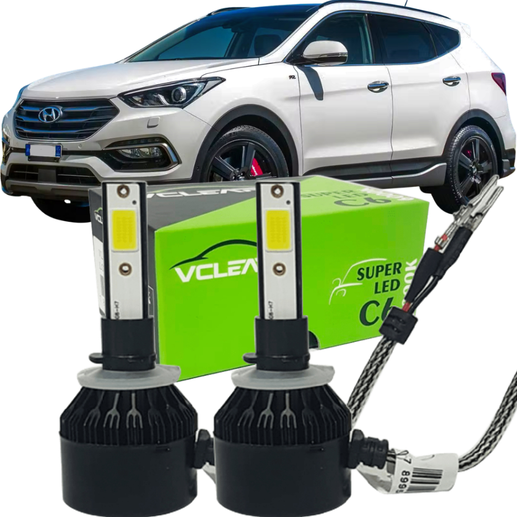 Kit Lâmpada Super LED 6000K 8700 Lumens Hyundai Santa Fé 2007 à 2016 Farol de Milha VCLEAR