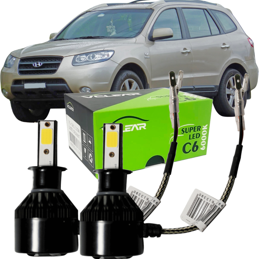 Kit Lâmpada Super LED 6000K 8700 Lumens Hyundai Santa Fé 2001 à 2006 Farol de Milha VCLEAR