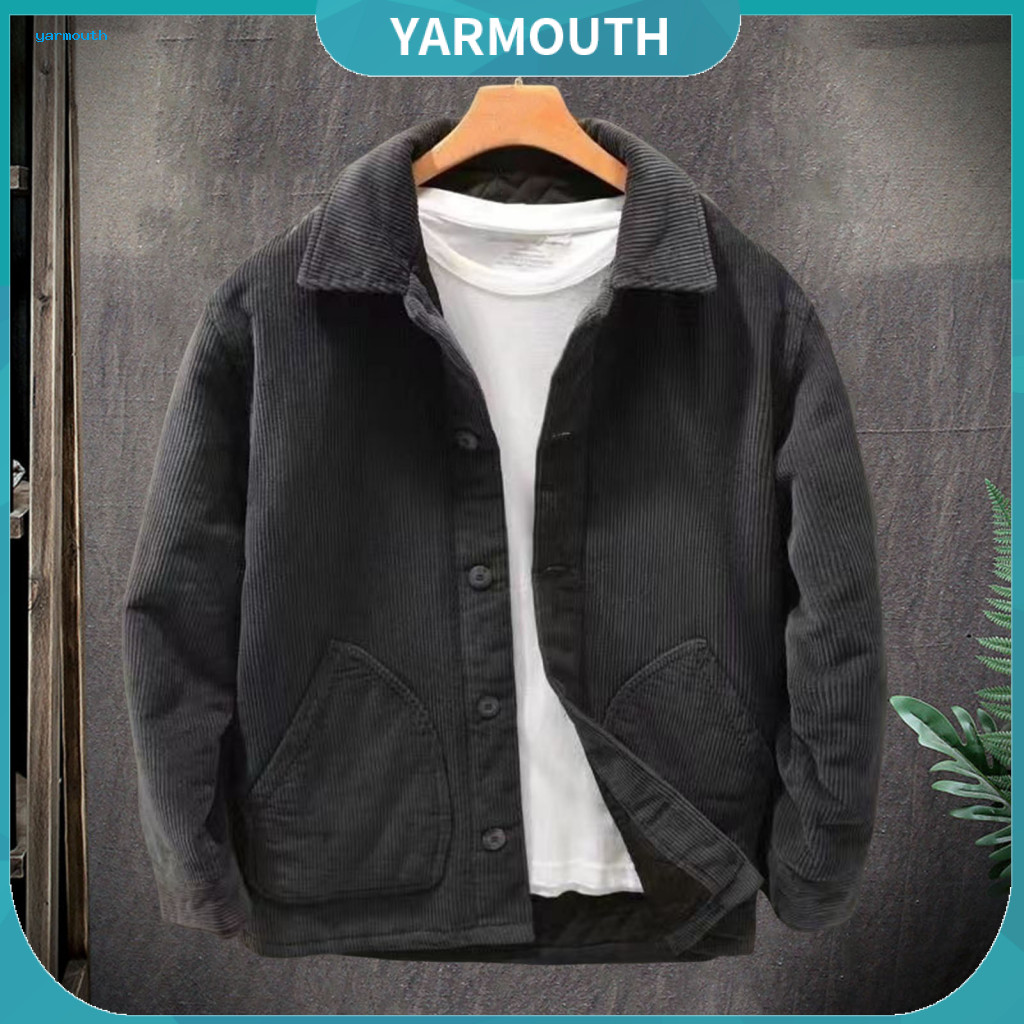 Winter Jacket with Lapel Collar Embossed Corduroy Coat Men's Thick Warm Casual Trucker Vintage for Daily for Southeast