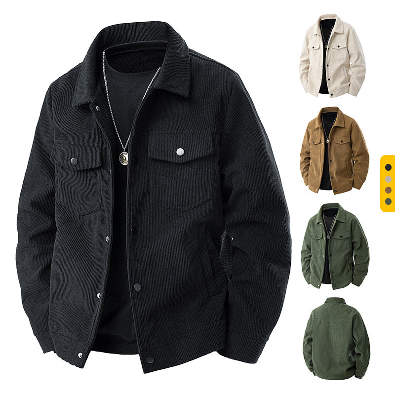 Jaqueta Masculina de Corduroy 2025 Nova Moda Primavera Outono Casual Solta com Lapela