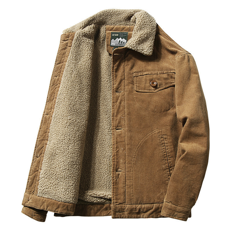Jaqueta Masculina de Inverno em Corduroy de Algodão com Gola Alta, Casaco Casual Acolhedor e Acolchoado