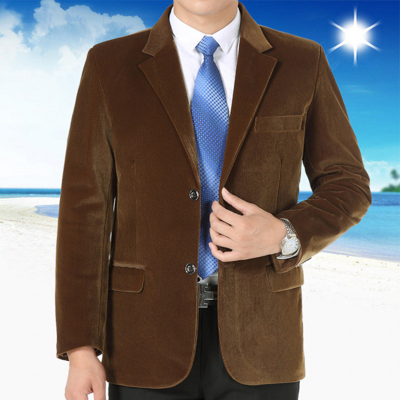 Terno de Negócios Masculino em Corduroy para Primavera e Outono, Casual para Idosos