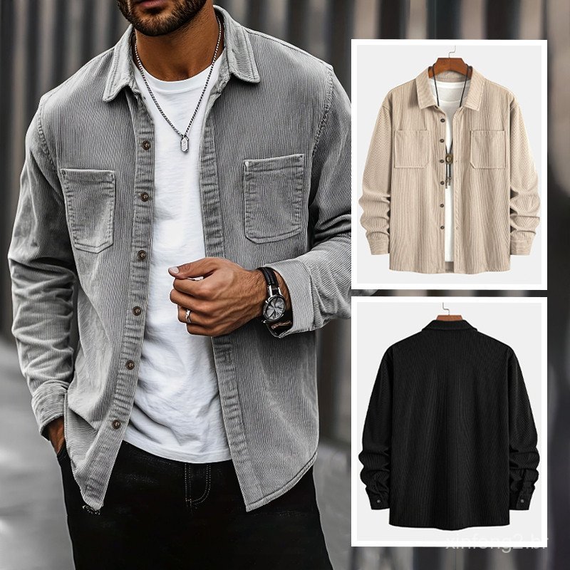Jaqueta Casual Masculina de Corduroy Adequada para Uso Diário Estilo Primavera-Outono Camisa MC6F