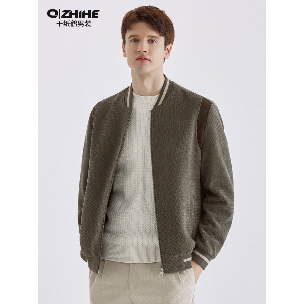[Corduroy] Mil guindaste de papel americano jaqueta Casual masculina outono novo estilo gola de beisebol costura jaqueta