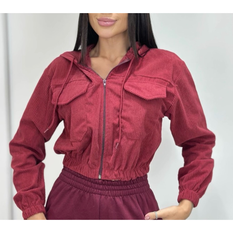 Jaqueta de Corduroy com Capuz e Bolsos - Estilo Casual e Confortável para Uso Diário