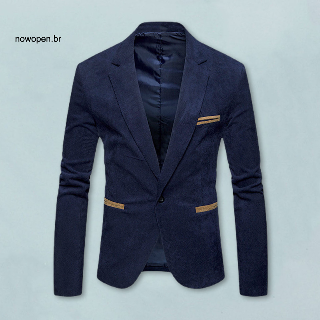 Men Casual Suit Jacket Solid Color Formal Coat Men's Corduroy Blazer Patchwork Long Sleeve with Pockets Single Button Bu
