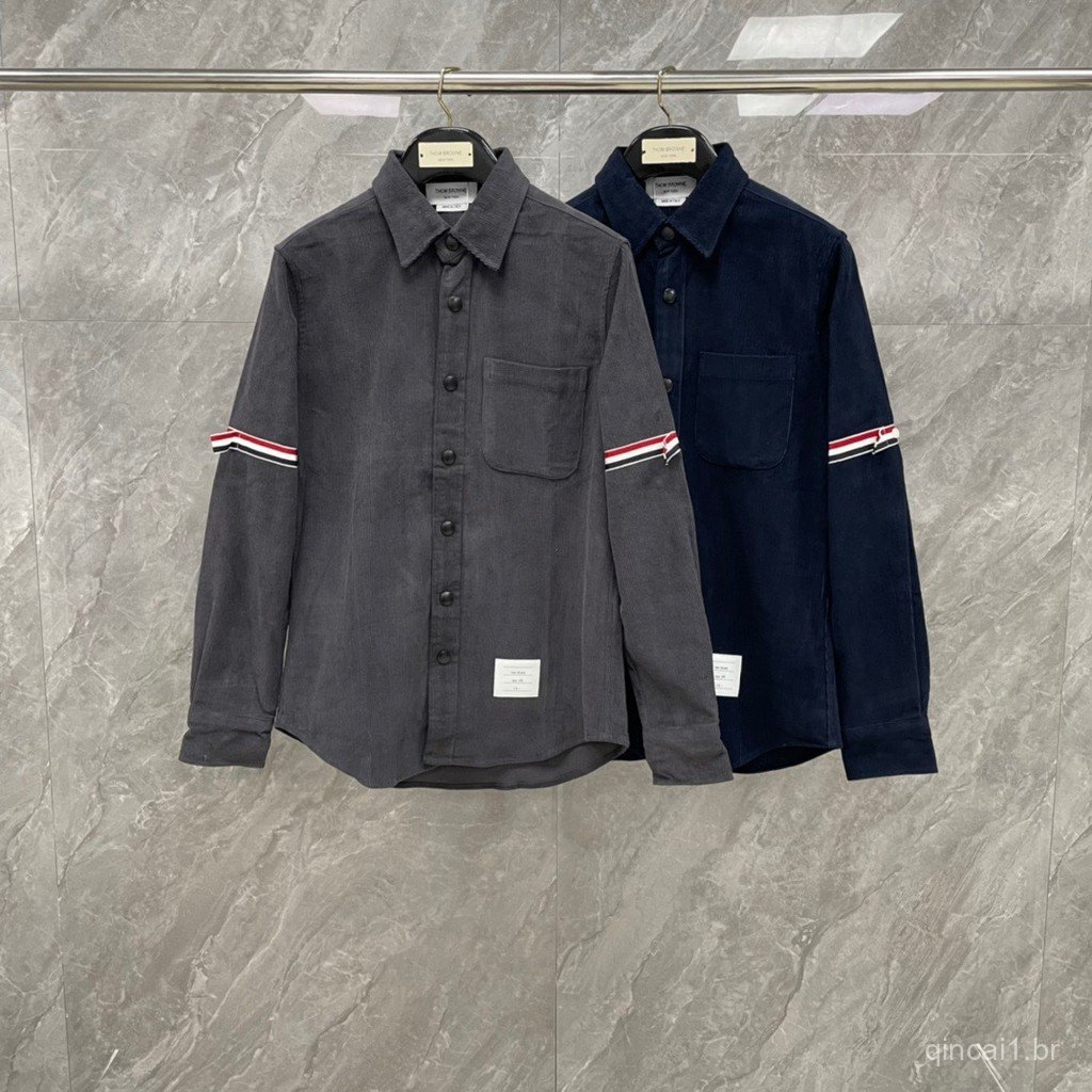 6W60 New autumn corduroy double-sleeve long-sleeve jacket shirt with woven tape, unisex casual style for couples