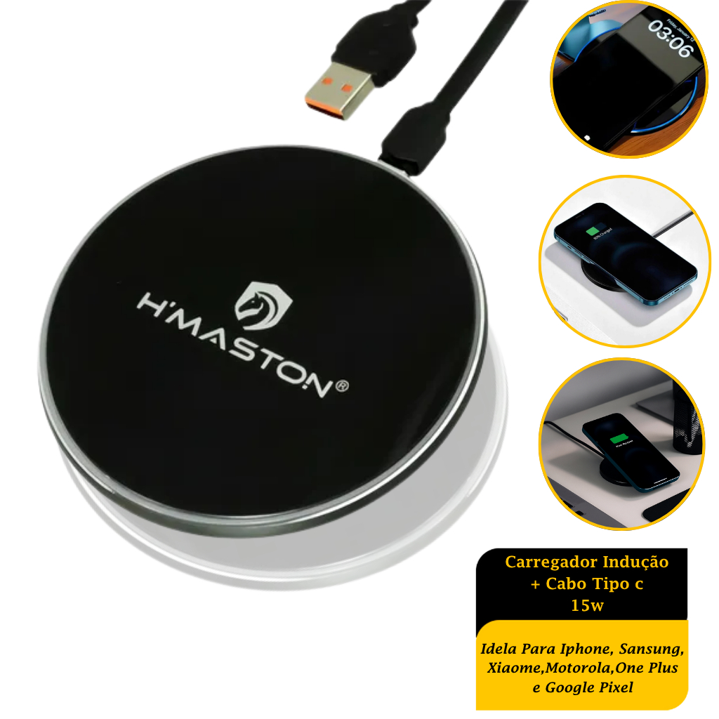 Carregador Celular Sem Fio Indução Wireless UltraRápido Universal 15W Premium Recarregável