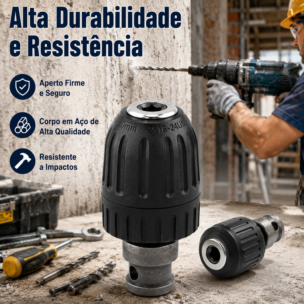 Kit Mandril Chave 1/2 Rosca 2-13mm + Adaptador de Impacto para Chave fenda sem fio