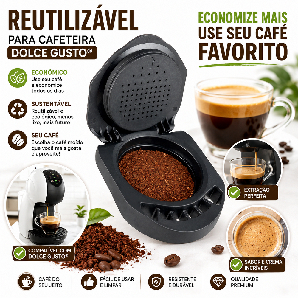 Adaptador de Cápsula Reutilizável para Máquina Café Dolce Gusto Fácil de Limpar Compatível com Genio