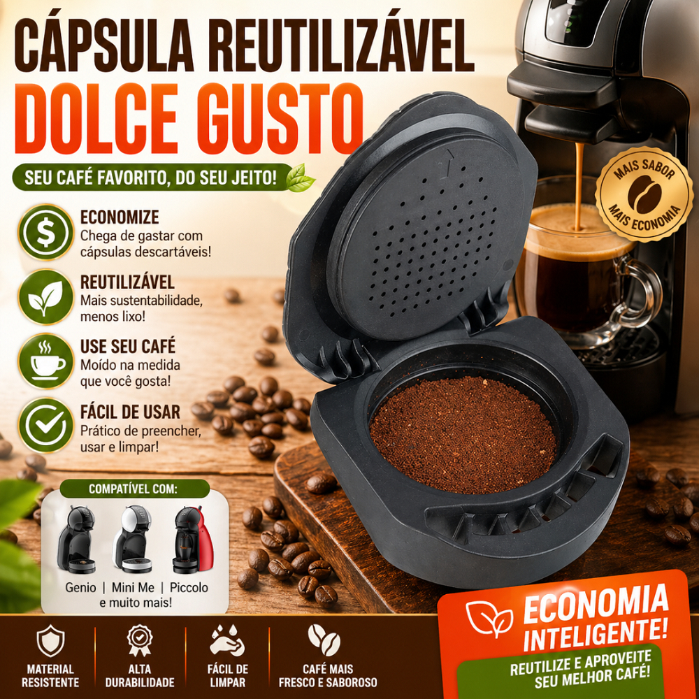 Cápsula Reutilizável Dolce Gusto Filtro Café Recarregável Compatível Genio Mini Me Refrescante Inox Econômico