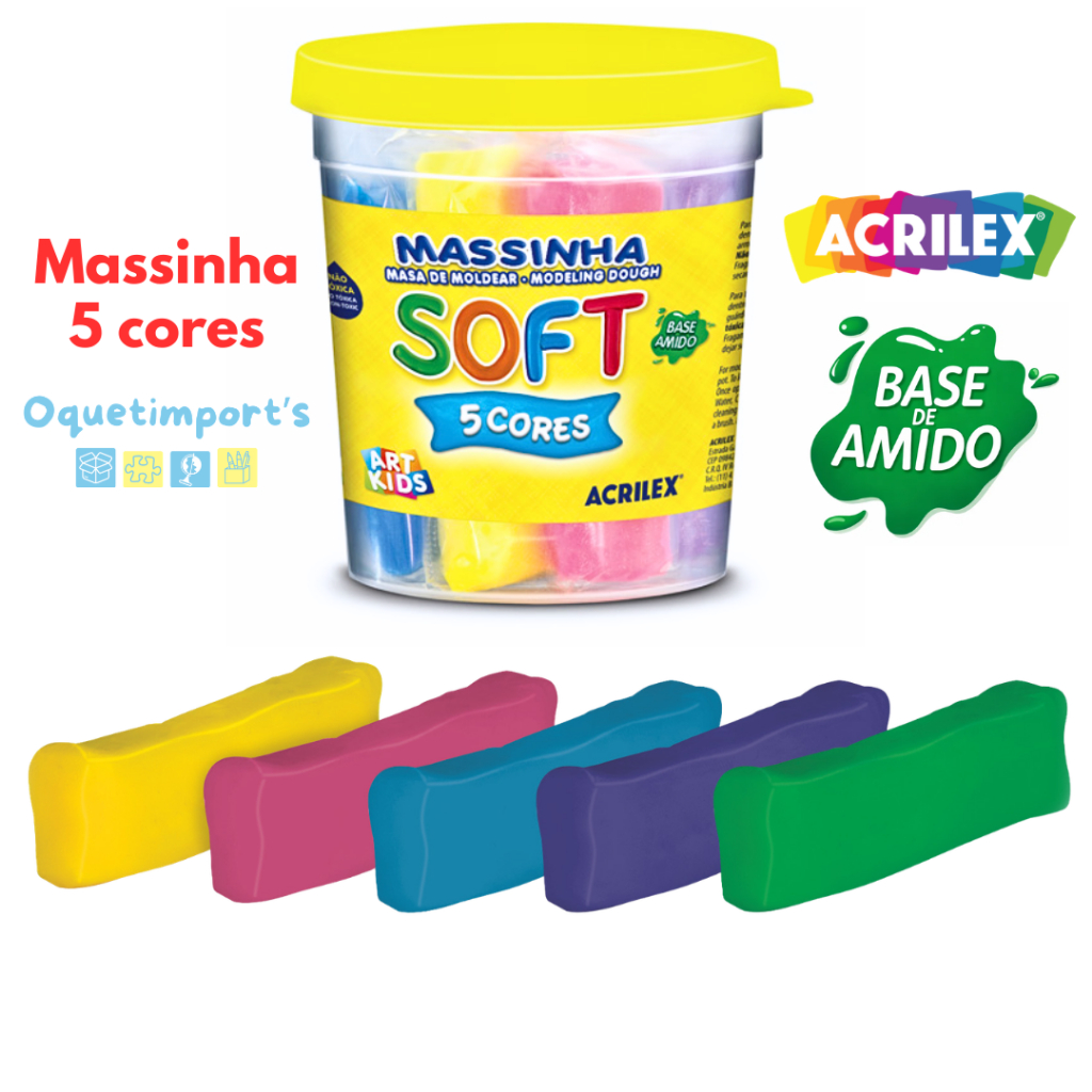 Massinha de Modelar Soft Pote 5 Com Cores  325g Acrilex Não Tóxico