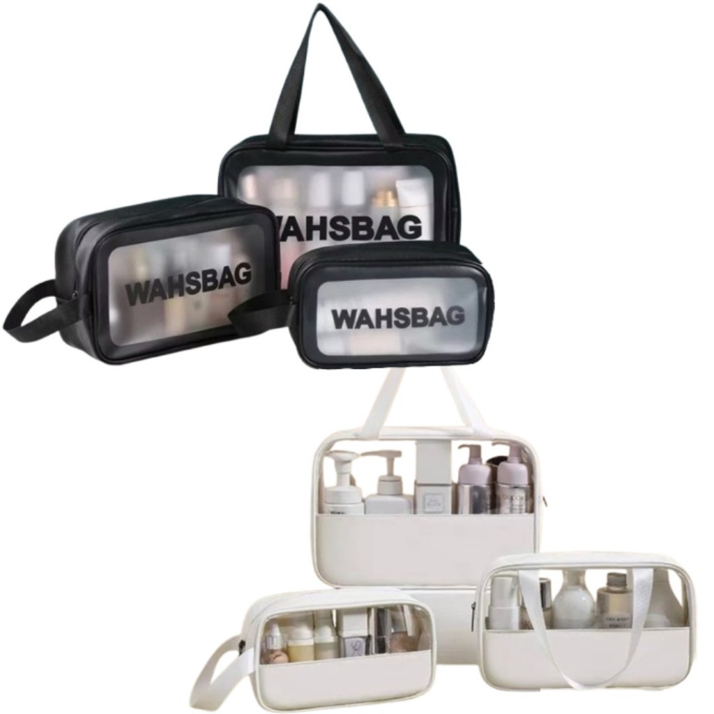 Kit 3 Necessaire Maquiagem Transparente A Prova De Água Viagem