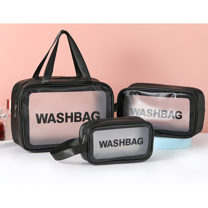 Kit 3 Necessaire Maquiagem Transparente WashBag A Prova De Água
