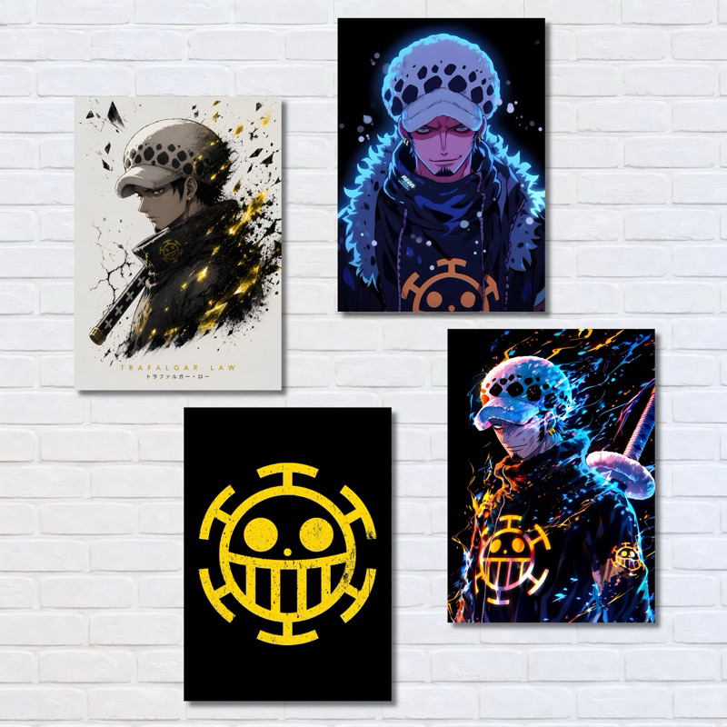 Kit 4 Placas Decorativas Trafalgar Law One Piece 10x15cm | Decoração Geek Anime Placas MDF com Vinil Quarto Gamer Otaku