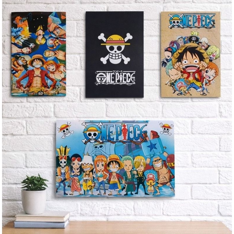 4 Quadros One Piece Anime Decoração Geek Otaku MDF | Placas Parede Gamer Anime Quarto Sala