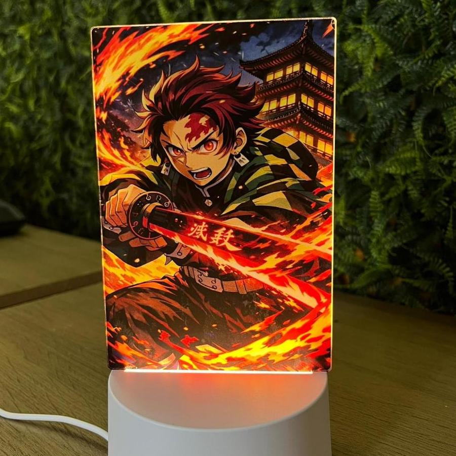 Luminária UV LED Anime Espada de Fogo Base USB – Presente Geek Otaku Decorativo Quarto Gamer Luz Noturna