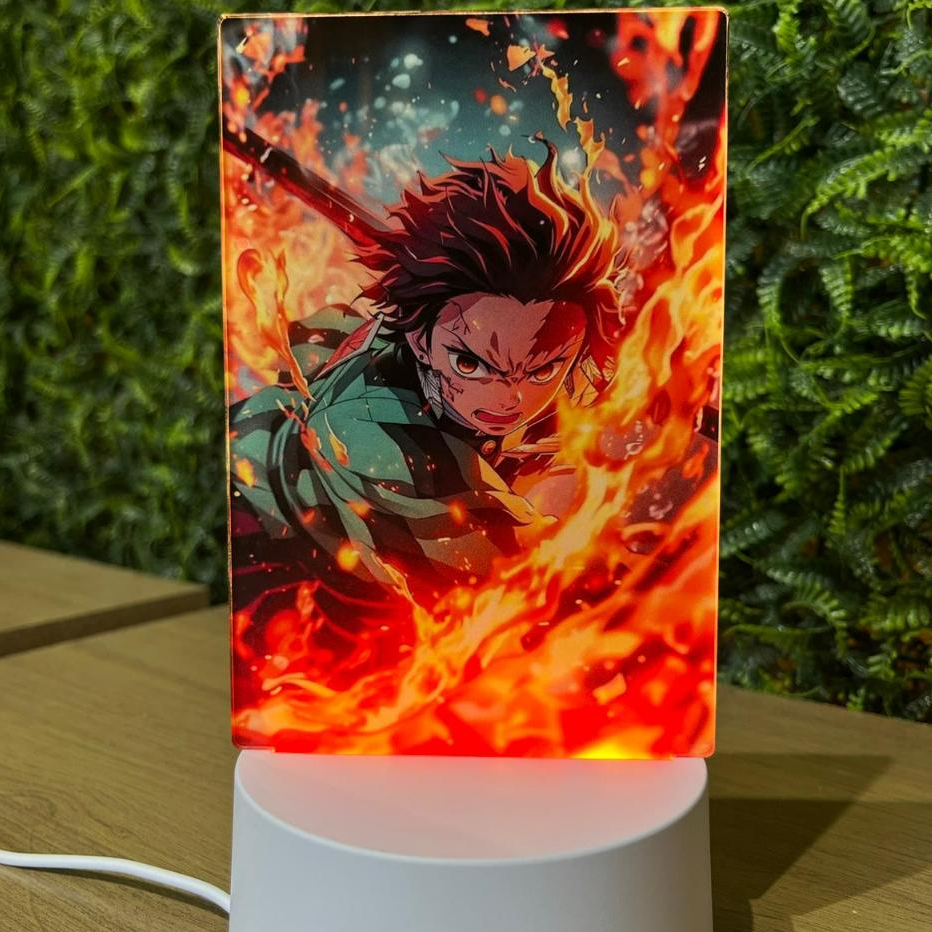 Luminária UV LED Anime Fogo Espada Base USB – Presente Geek Otaku Decorativo Quarto Gamer Luz Noturna
