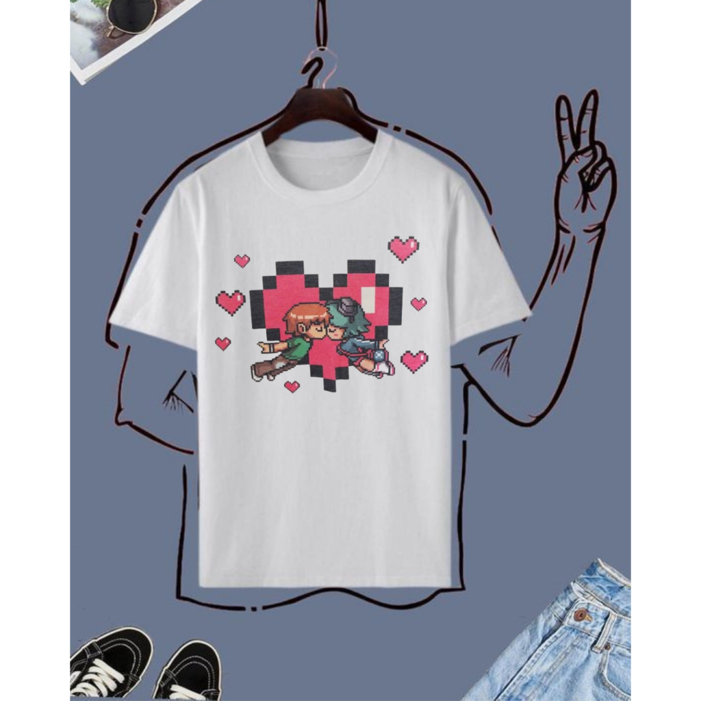 Camiseta Branca Moda Unissex Anime Scott Pilgrim Estilo Geek Gamer Otaku 100% Algodão Premium Casual