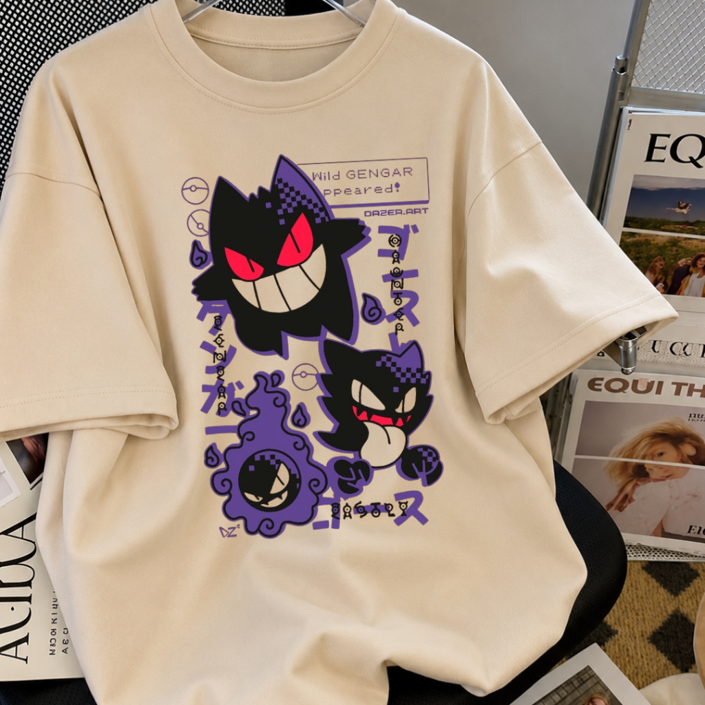 Camiseta Gengar Pokémon Moda Masculina Estilo Anime Otaku Gamer Geek 100% Algodão Premium Casual Estilosa Confortável