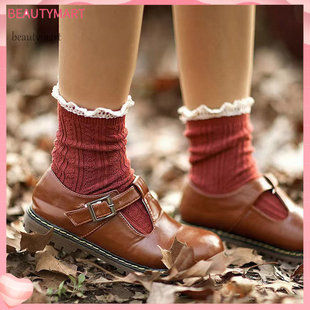 Soft Elastic Stacked Socks Lace for Women Women’s Ruffle Crew Cotton Breathable Ankle for Wear Fashion Layering Comfor