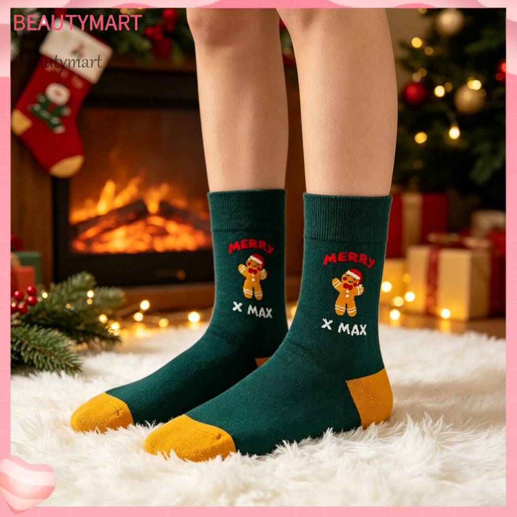 Santa Claus Crew Socks Holiday Cotton Cute Christmas Stockings for Women – Soft Breathable Thermal with Gingerbread Ma
