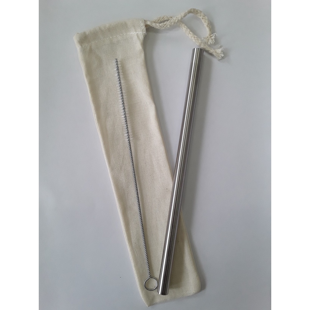 KIT 3 pçs com 1 canudo inox Milk Shake ecológico + 1 Bag + 1 Escova de limpeza