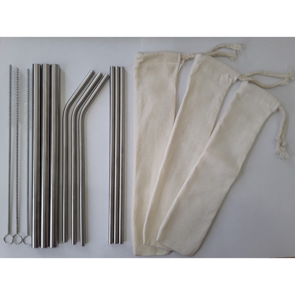 Kit 15 pçs Canudo inox ecológico sustentável com escova de limpeza e bag de algodão