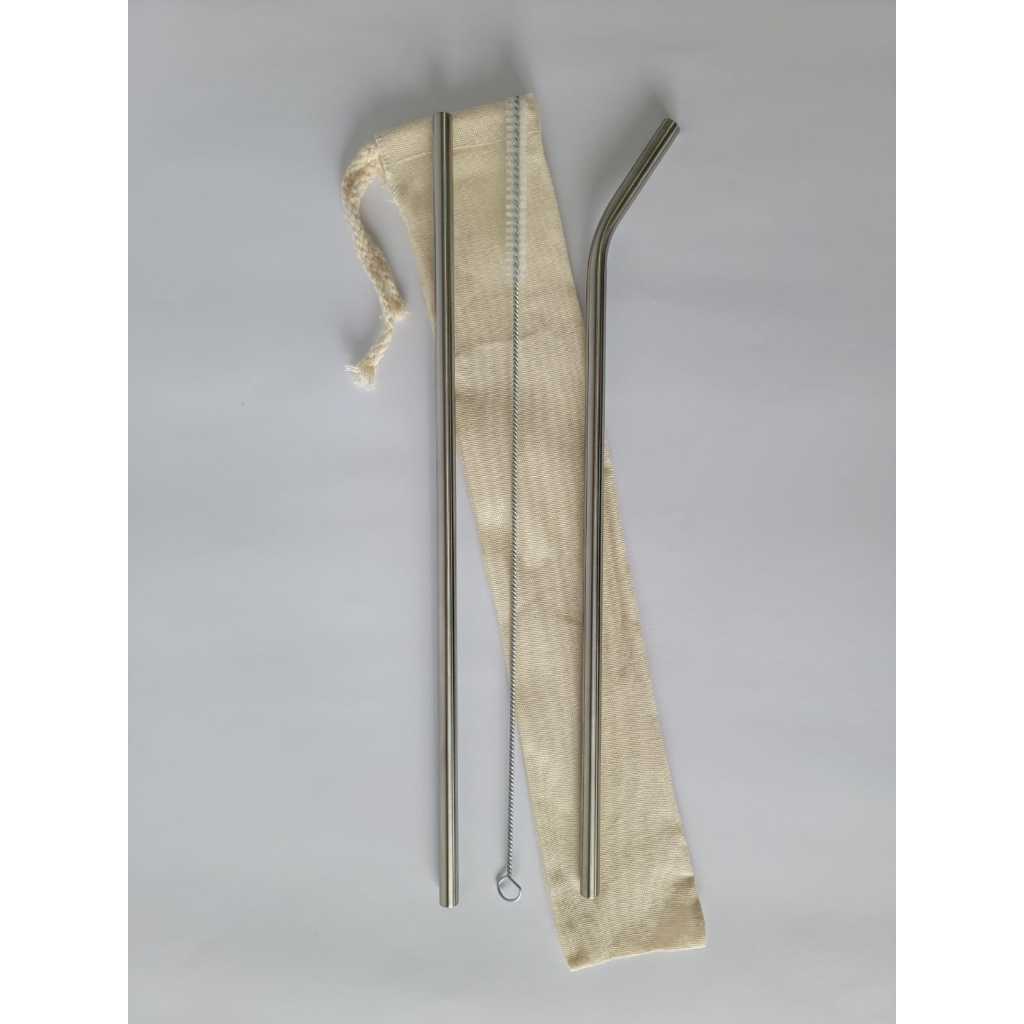 Kit 2 Canudos Aço Inox FINO EXTRA LONGO 6,00x315mm + 1 escova de limpeza + 1 bag, indicado para garrafas e copos de 27cm