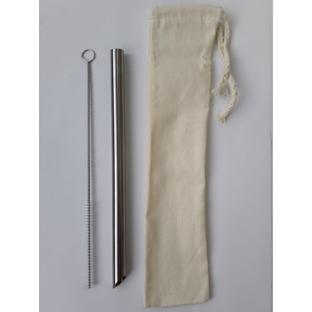 Kit com 1 Canudo inox para Bubble tea 12,00mm  + 1 escova de limpeza canudos + 1 Bag de algodão crú