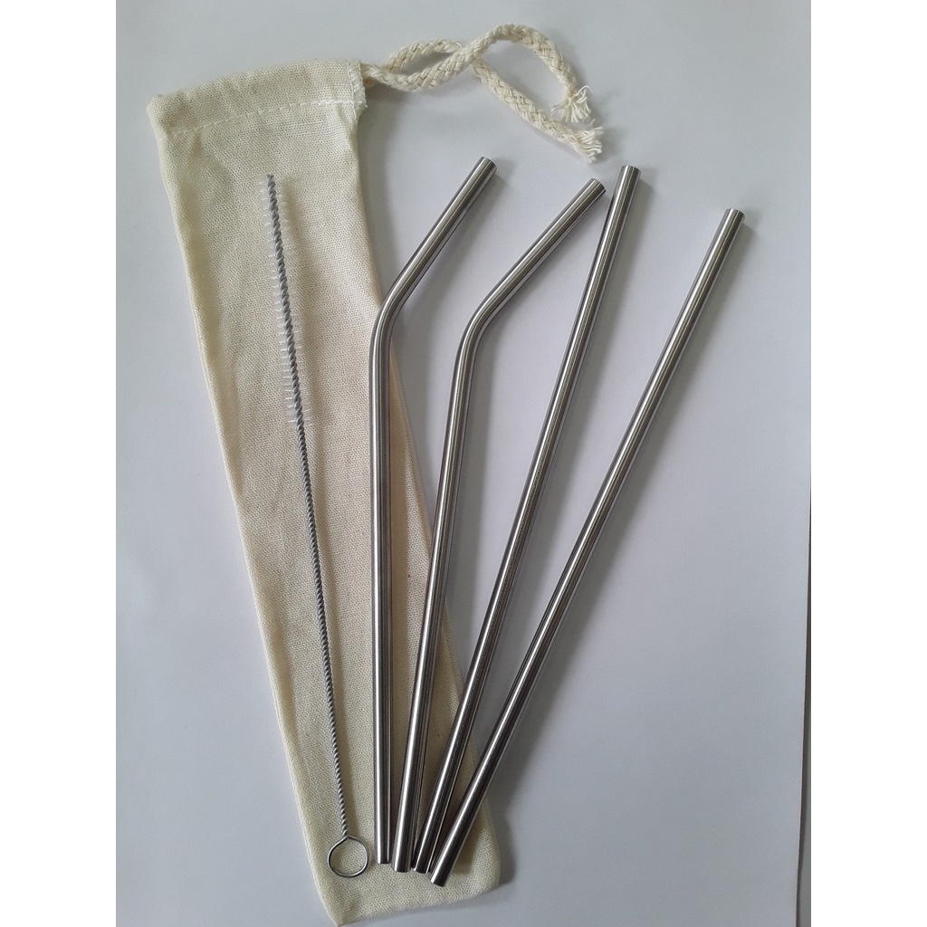 KIT 6 pçs com 4 Canudos inox ecológicos + 1 bag + 1 escova de limpeza