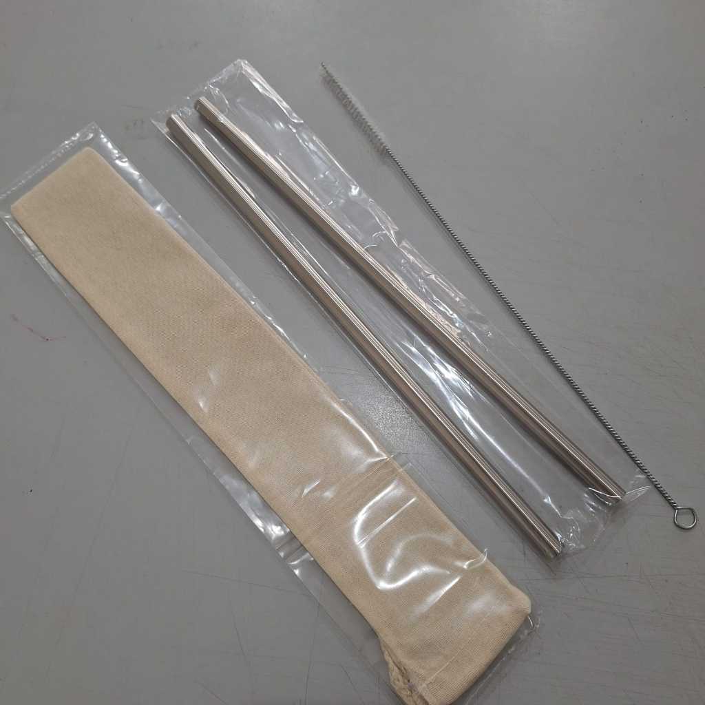 KIT 2 CANUDOS RETOS EM AÇO INOX EXTRA GROSSO E EXTRA LONGO 10X315MM  + 1 ESCOVA DE LIMPEZA  + 1 BAG DE ALGODÃO CRU