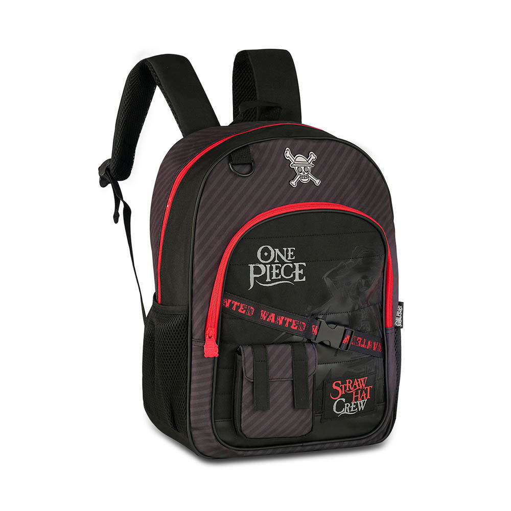 Mochila Escolar  De Costas One Piece Straw Hat Crew Anime Original Clio Vermelha e Preto